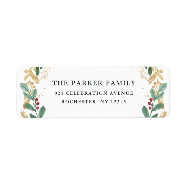 Gilded Greenery on White Christmas Return Address (Front)