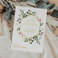 Gilded Greenery on White | Christmas Save the Date