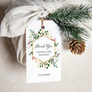 Gilded Greenery on White   Christmas Thank You Gift Tags