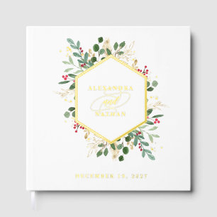 Gilded Greenery on White Christmas Wedding Gold Guest Book