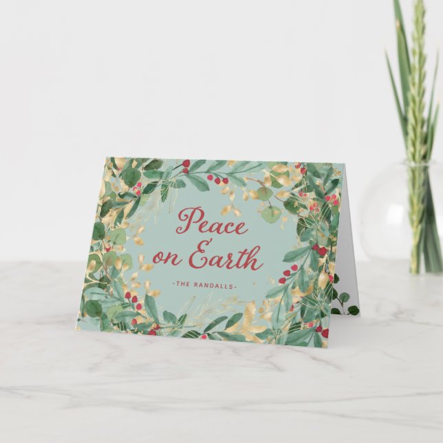 Gilded Greenery | Peace on Earth Holiday Card (Front)