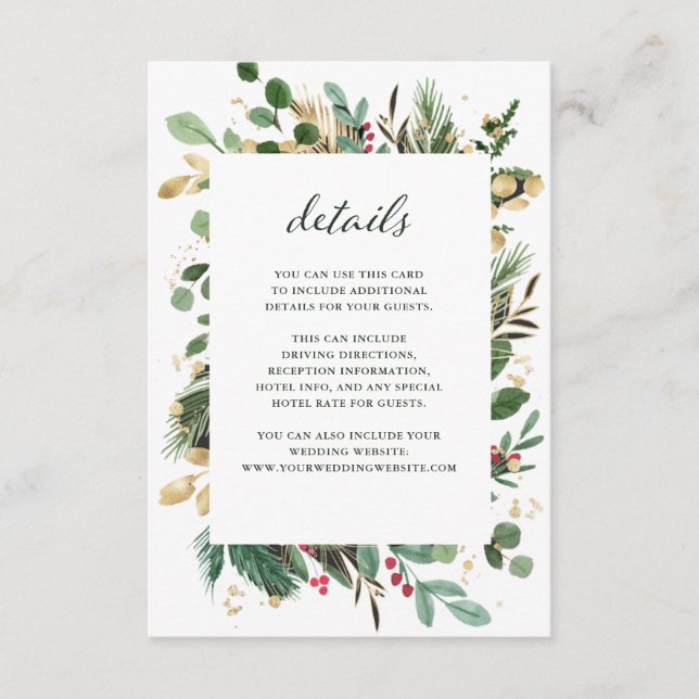 Gilded Greenery White | Christmas Guest Details Enclosure Card (Front)