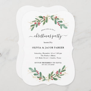 Gilded Greenery White Christmas or Holiday Party Invitation