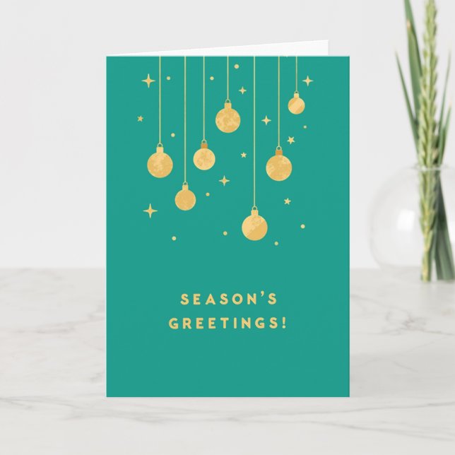 Gilded Greetings on Teal Christmas Card (Front)