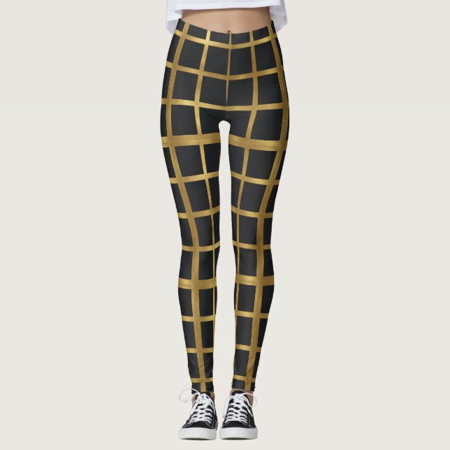 Gilded Grid Noir Leggings (Front)