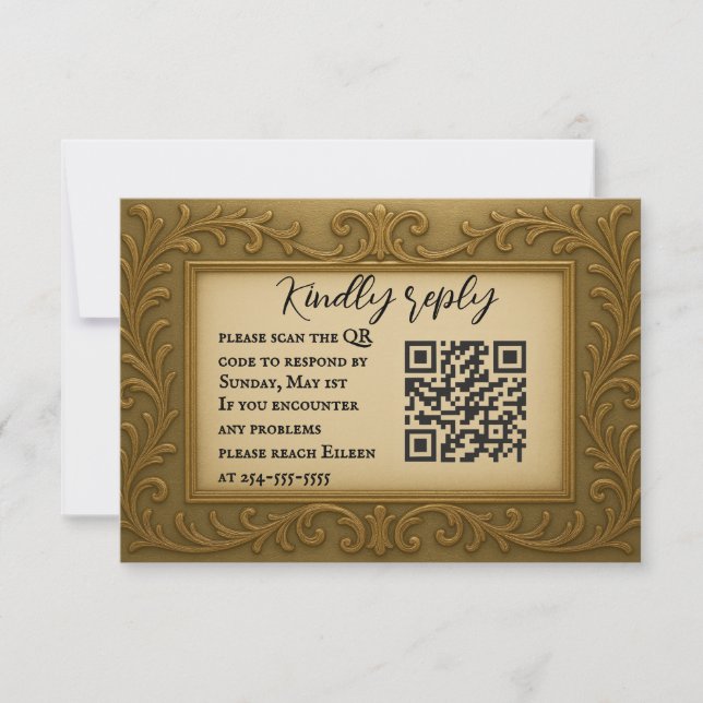 Gilded in Gold QR Code Wedding RSVP Card (Front)