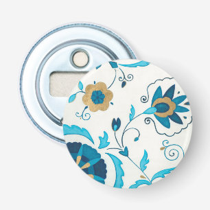 Gilded Indigo Flowers with White Background Bottle Opener