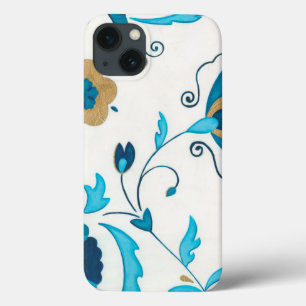 Gilded Indigo Flowers with White Background iPhone 13 Case