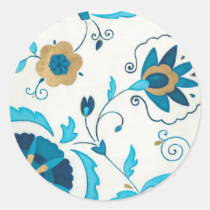 Gilded Indigo Flowers with White Background Classic Round Sticker