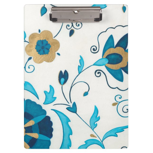 Gilded Indigo Flowers with White Background Clipboard (Front)