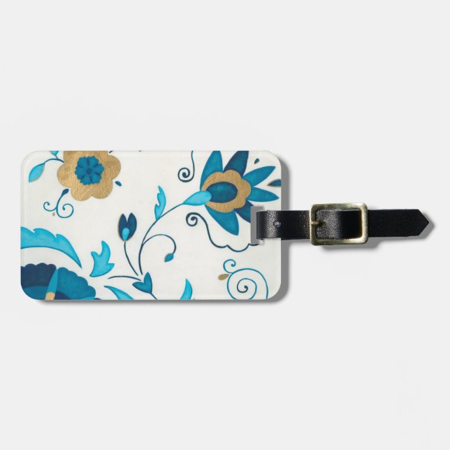 Gilded Indigo Flowers with White Background Luggage Tag (Front Horizontal)