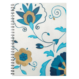 Gilded Indigo Flowers with White Background Spiral Notebook