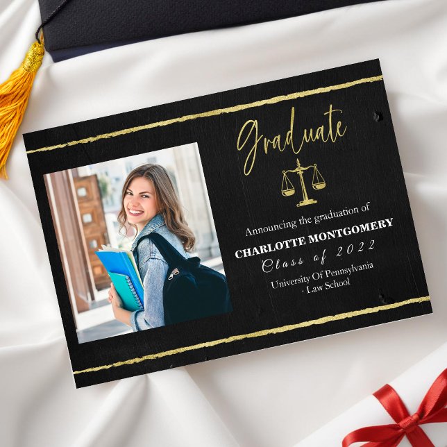 Gilded Law School Photo Graduation Announcement (Creator Uploaded)