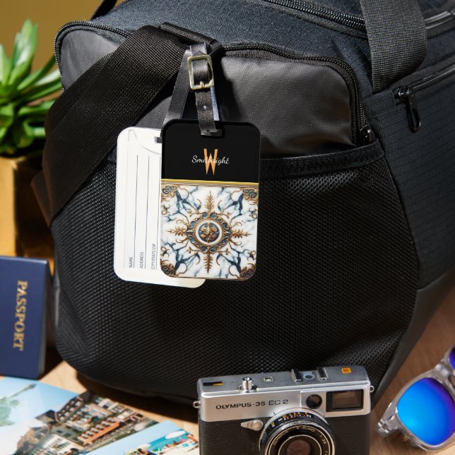 Gilded Marble Inlay Luggage Tag (Front & Back)