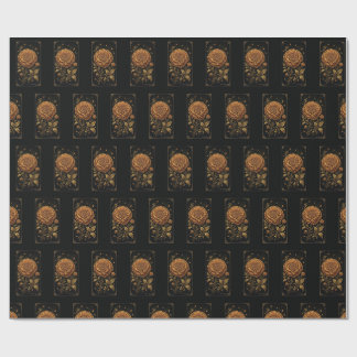 Gilded Marigold Golden Stems Black and Gold Wrapping Paper