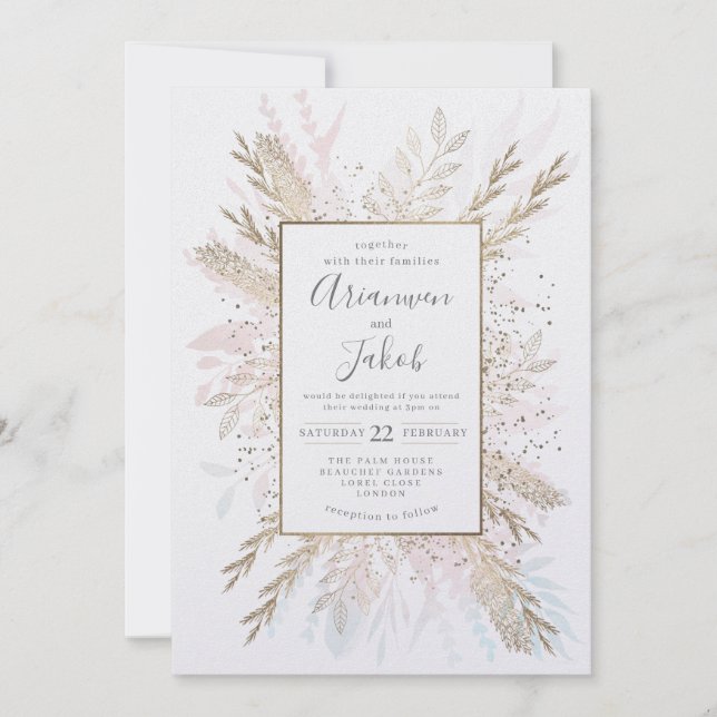 Gilded Meadow hint of colour, watercolour and foil Holiday Card (Front)