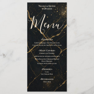 Gilded Midnight Marble Black & Gold Wedding  Menu