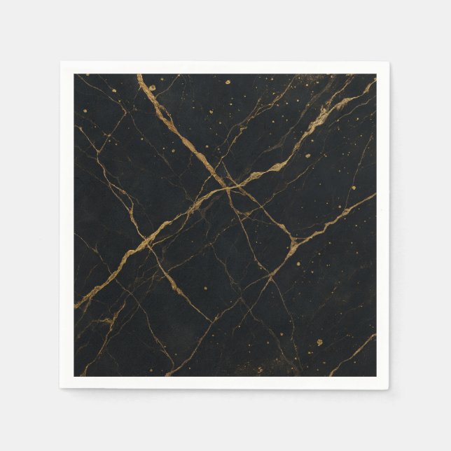 Gilded Midnight Marble Black & Gold Wedding  Napkin (Front)