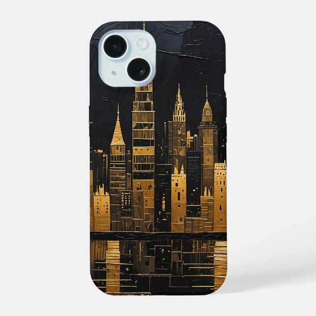 Gilded Midnight Skyline iPhone 15 Case (Back)