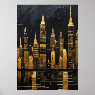 Gilded Midnight Skyline Poster
