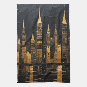 Gilded Midnight Skyline Tea Towel