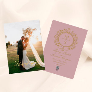 Gilded Monogram Photo Wedding Thank You Cards