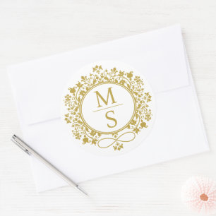 Gilded Monogram Wedding Classic Round Sticker
