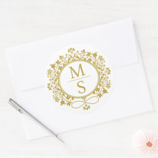 Gilded Monogram Wedding Classic Round Sticker