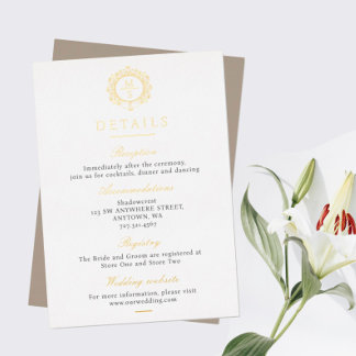 Gilded Monogram Wedding Details Enclosure Card