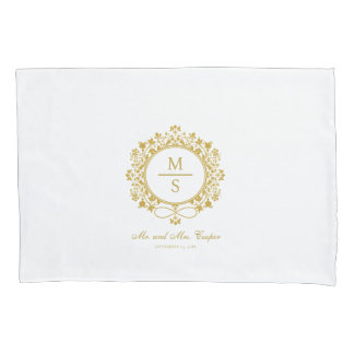Gilded Monogram Wedding White and gold Pillowcase