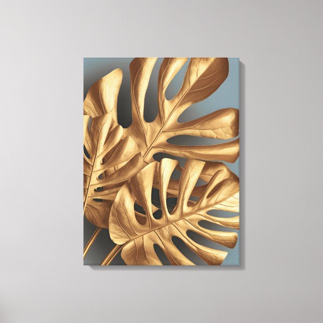 Gilded Monstera on Azure Canvas Print (Front)