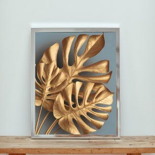 Gilded Monstera on Azure Photo Print