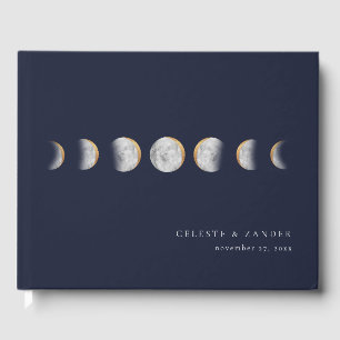Gilded Moon Phases Modern Wedding Guest Book