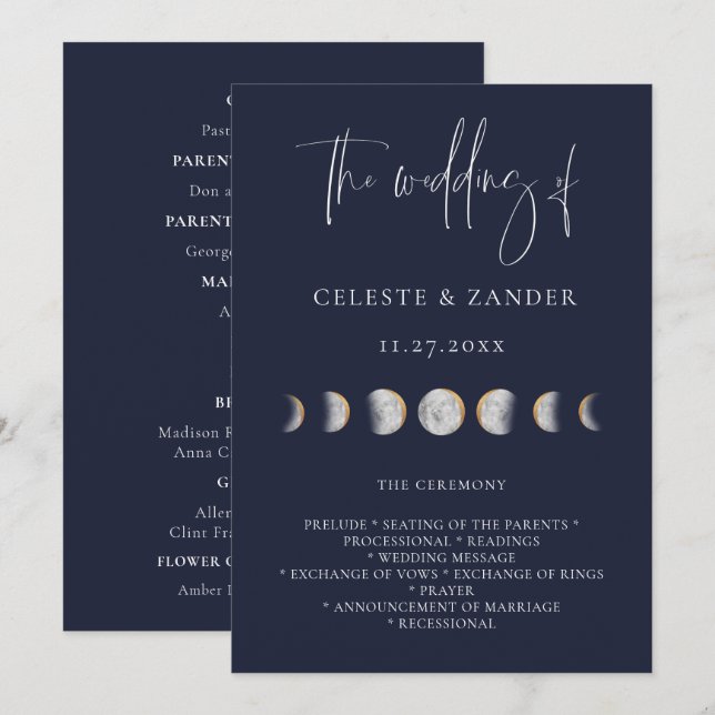 Gilded Moon Phases Wedding Programme (Front/Back)