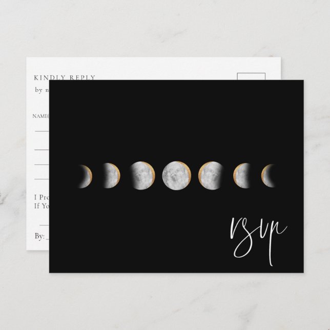 Gilded Moon Phases Wedding RSVP Song Request Invitation Postcard (Front/Back)