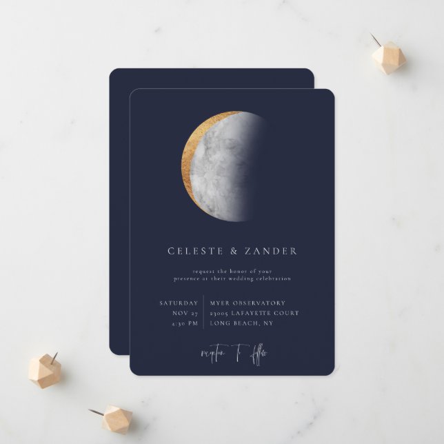 Gilded Moon Wedding Invitation (Front/Back In Situ)