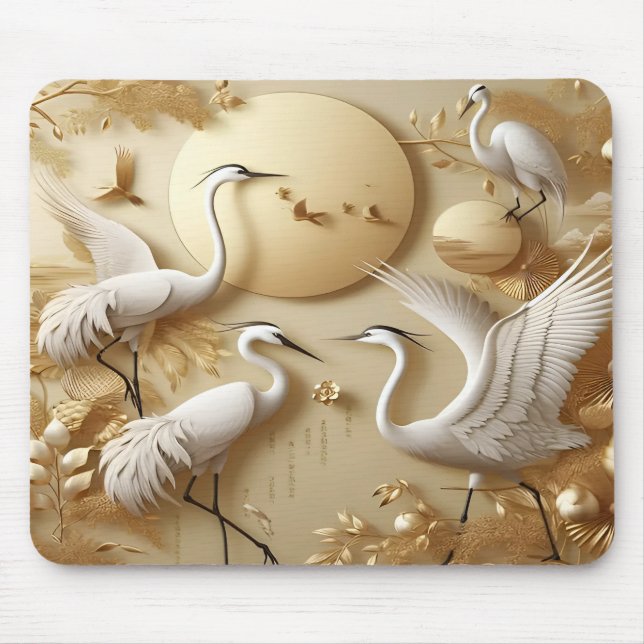 Gilded Nature Floral & Avian Elegance Wallpaper Mouse Pad (Front)