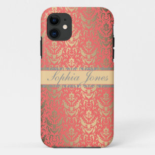 Gilded Peach Elegant Faux Shimmer Damask Case-Mate iPhone Case