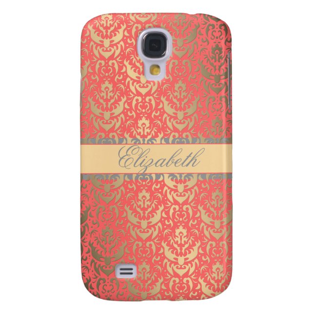 Gilded Peach Elegant Faux Shimmer Damask Case-Mate Samsung Galaxy Case (Back)