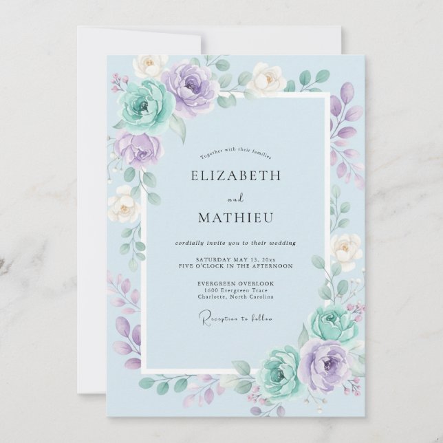Gilded Periwinkle Lilac Painted Wedding Invitation (Front)