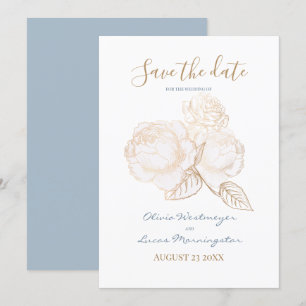 Gilded Rose Dusty Blue Ivory Save the Date Invitation