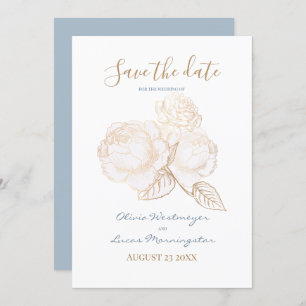 Gilded Rose Dusty Blue Ivory Save the Date Invitation