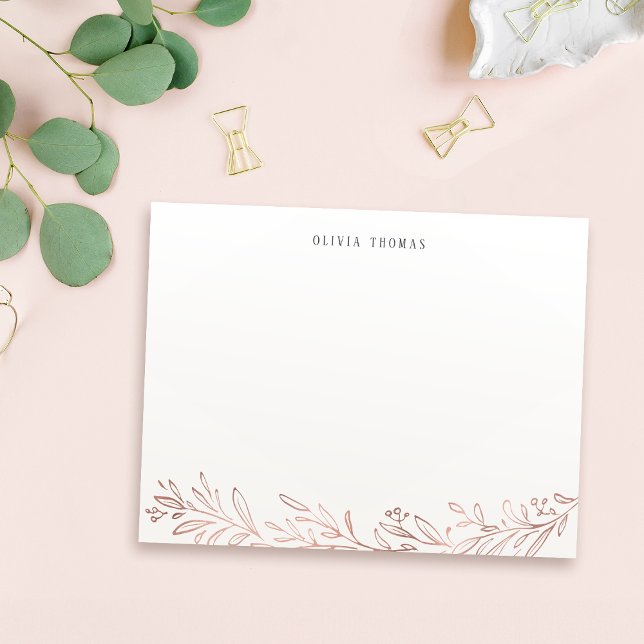 Gilded rose gold botanical personalised Stationery Card (Gilded rose gold botanical personalized Stationery Note Card)