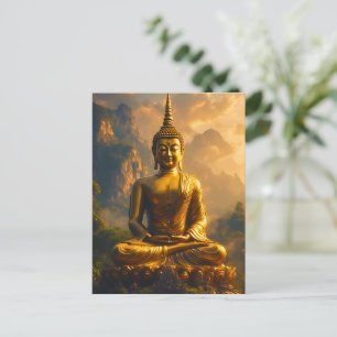 Gilded Seated Buddha Under a Sunset Sky Postcard