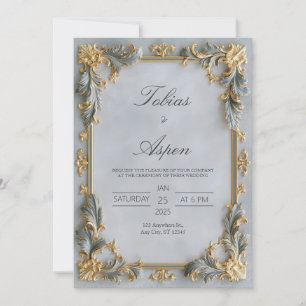 Gilded Silver Baroque Wedding Invitation