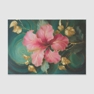 Gilded Single Pink Hibiscus Bloom, Formal Florals Tissue Paper