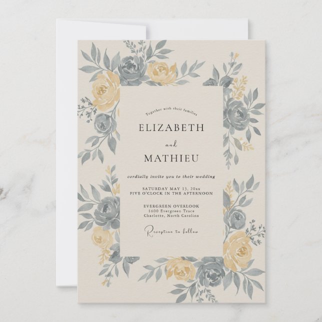 Gilded Slate Butter Peony Wedding Invitation (Front)
