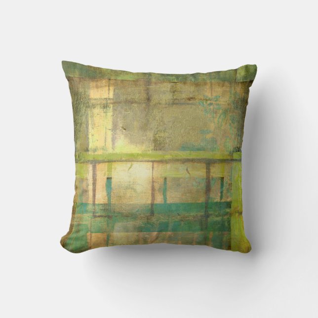 Gilded Turquoise and Green Abstract Painting Cushion (Front)