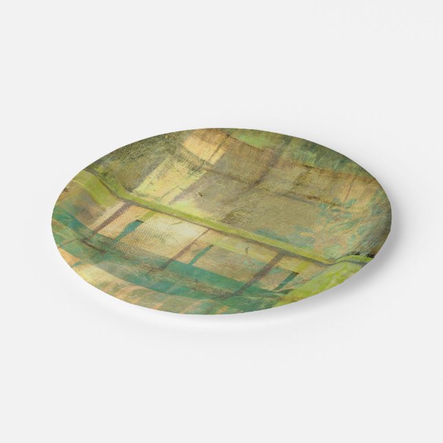 Gilded Turquoise and Green Abstract Painting Paper Plate (Angled)