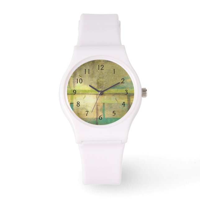 Gilded Turquoise and Green Abstract Painting Watch (Front)